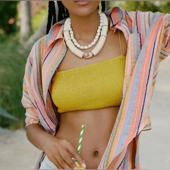 Anthropologie PILCRO Boyfriend Striped Shirt Rainbow Metallic / Size S/M / - Picture 2 of 9